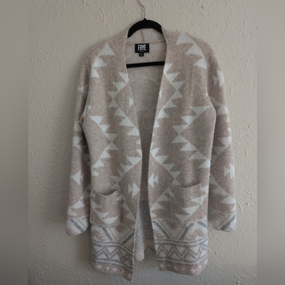 Frye Women's Geometric Beige and White Cardigan - Picture 1 of 7